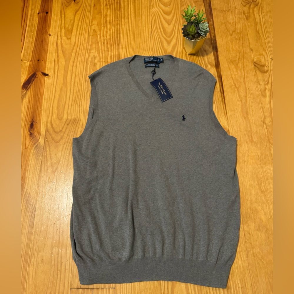 Polo Ralph Lauren Sweater Vest Mens Gray V-Neck Sleeveless Pima Cotton 2XB NWT